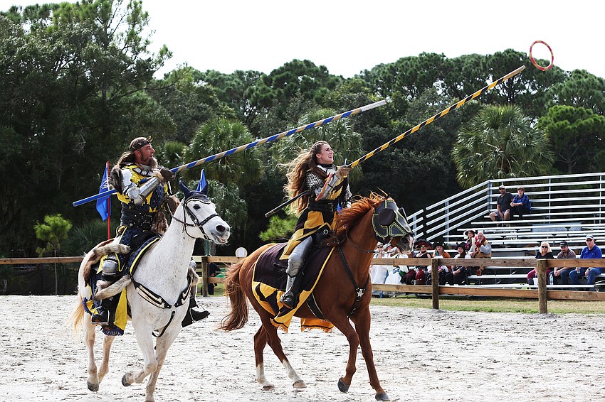 Sir Brom and Sir Lilith compete in games and tricks.