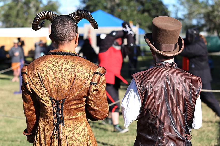 Attendees watch the jousting match.