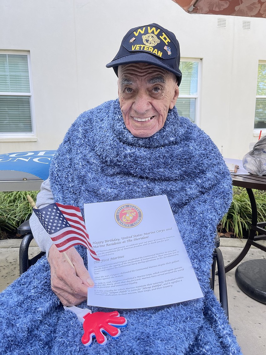 Carman Quagliato was honored for his service in the Marines in World War II at the November 10 ceremony, which took place on the 246th birthday of the United States Marine Corps.