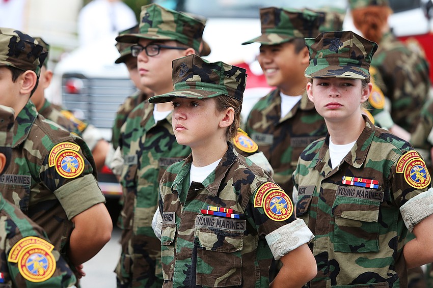 Young Marines from Venice Middle School prepare for the parade.