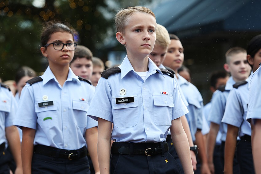 Sarasota Military Academy students march along.