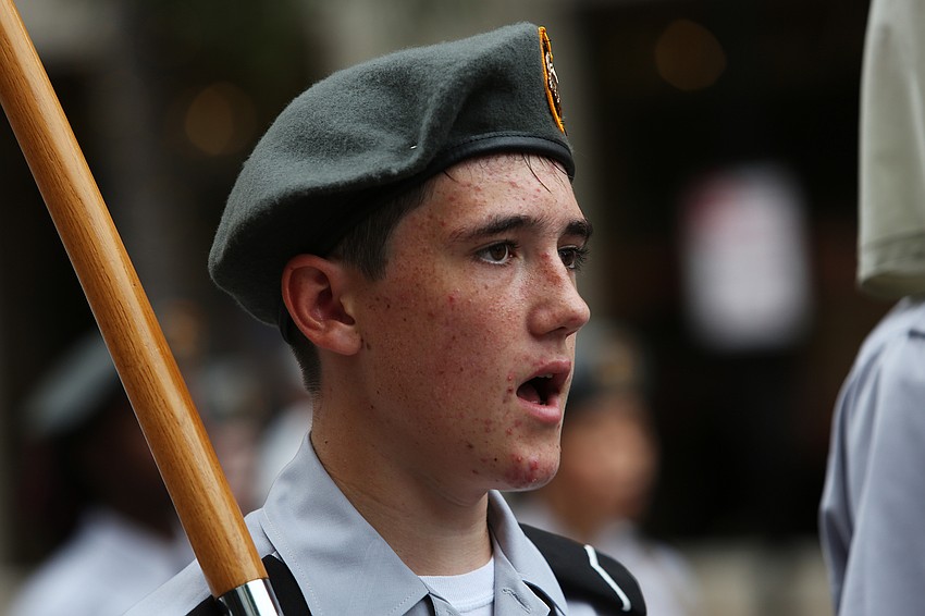 Riverview High School students march on Main Street.