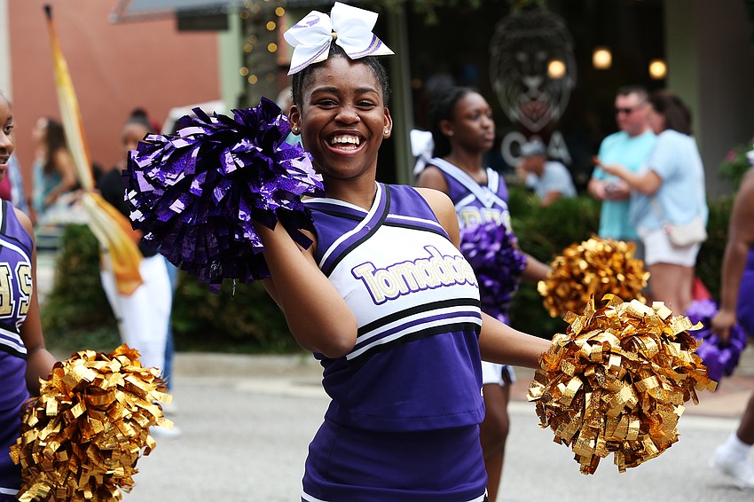 Booker High cheerleader Jamesha Johnson brings some energy.