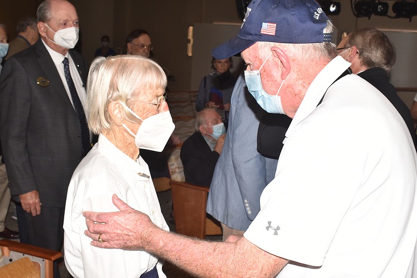 Sallie Van Arsdale received a pin from Terry Purcell.