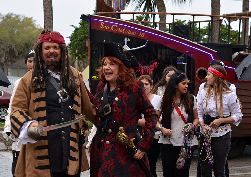 Dr. Larry and Pat Thompson arrive in a pirate ship to An Evening at Avant Garde 'Bringing Characters to Life.'