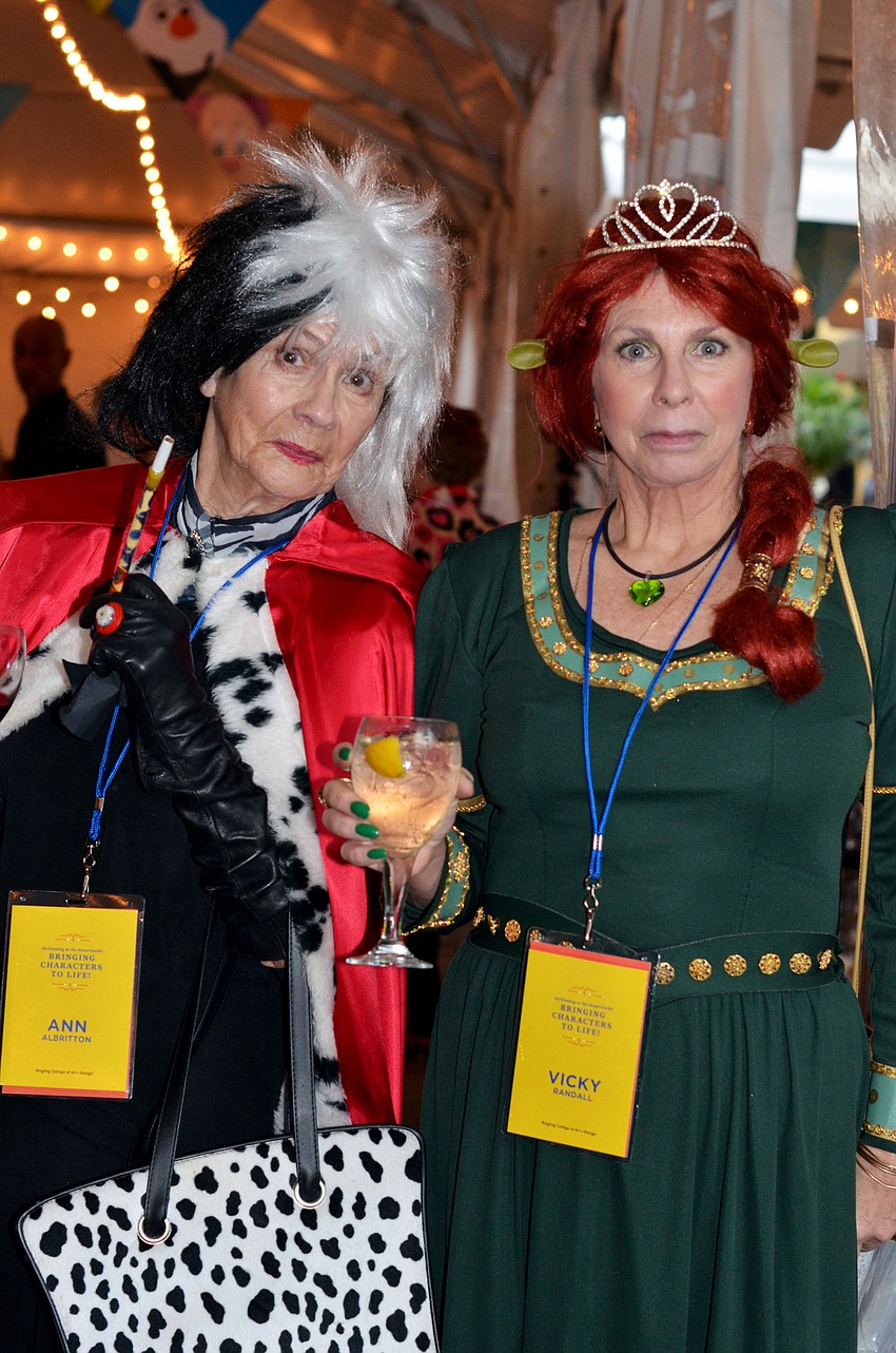 Ann Albritton as Cruella De Vil and Vicky Randall as Fiona from 'Shrek'