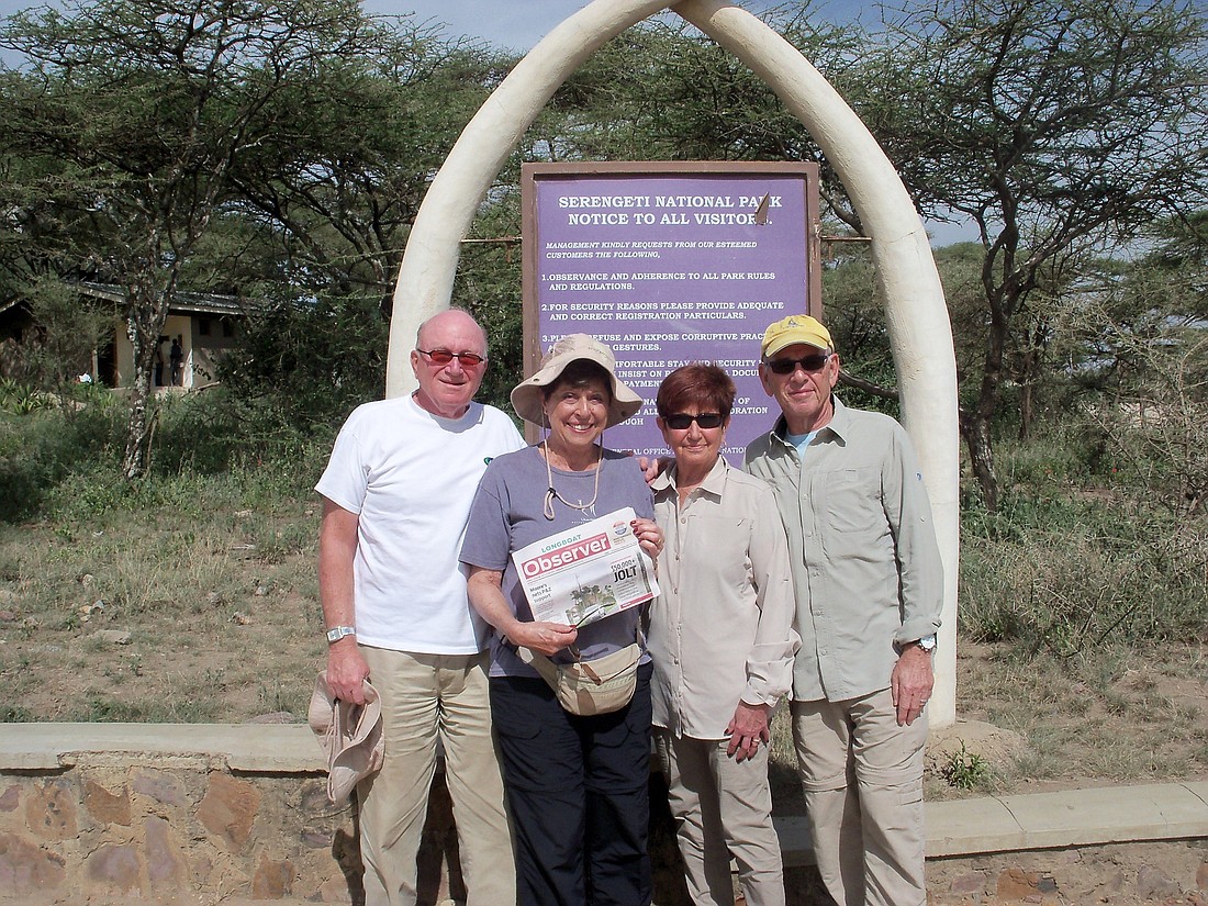 Longboat Key residents Robert and Bonny Israeloff with Karen and Tom Bernstein went on safari in Tanzania and Kenya and visited Serengeti National Park in Tarangire, Tanzania.