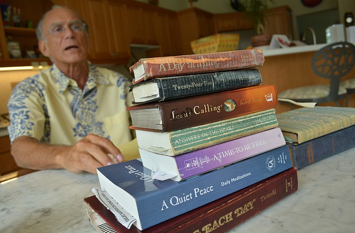 Michael Richker reads from seven books every morning as part of his routine to keep focused against his battle with substance addiction.