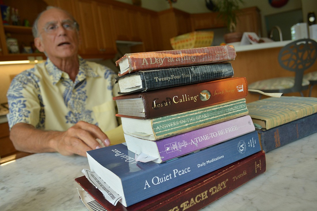 Michael Richker reads from seven books every morning as part of his routine to keep focused against his battle with substance addiction.