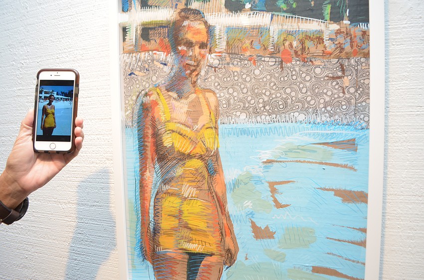 “Sunbathing Outside the Lido Beach Casino” by Tim Jaeger is a replica of a photo Barbara Banks has of her mother, Betty Banks.