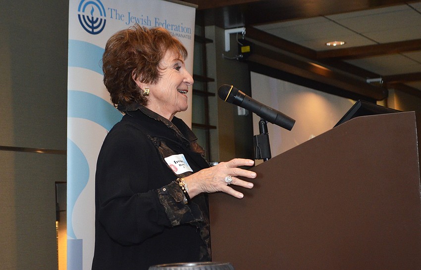 Co-Chairwoman Irene Ross addresses the crowd.