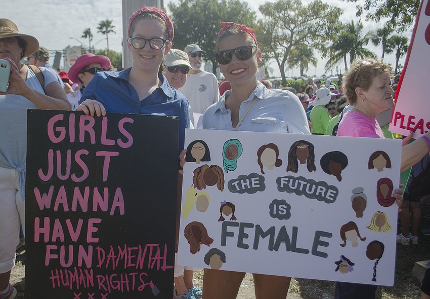 Taylor Anslinger and Sarah Murowski came from Fort Myers to march in Sarasota’s Solidarity March.