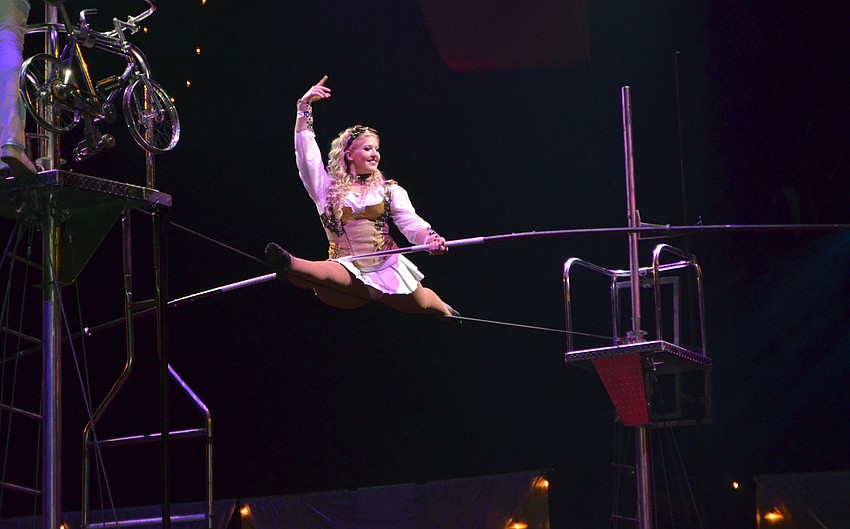 Annaliese Nock performs a high-wire routine at the Big Top Gala on Feb. 25 at Feld Entertainment Studios.