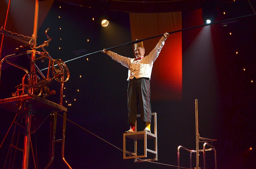 Bello Nock performs a high-wire routine at the Big Top Gala on Feb. 25 at Feld Entertainment Studios.
