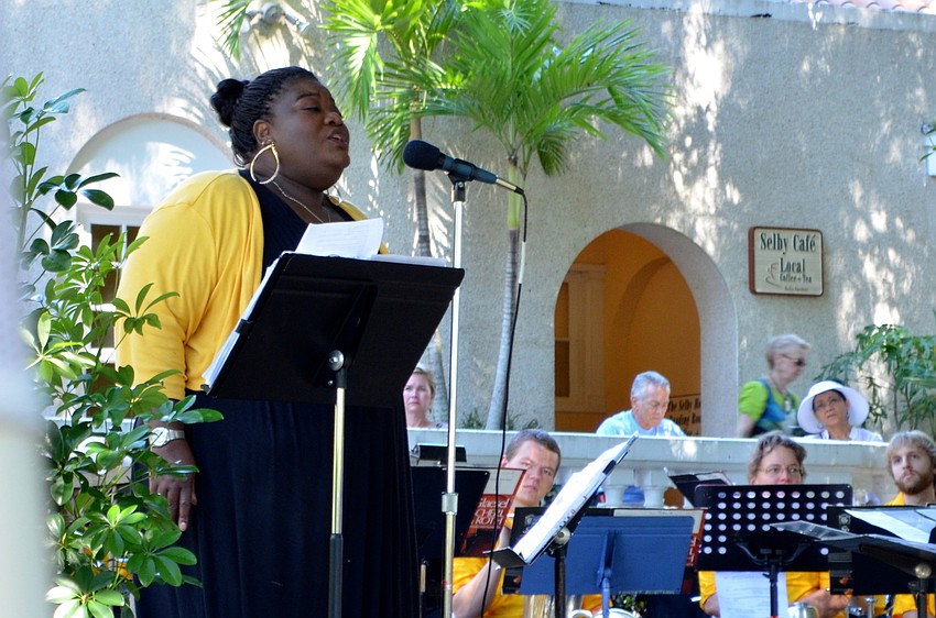 Vocalist Sharon Scott performs with The First Brass at Selby Music Series.