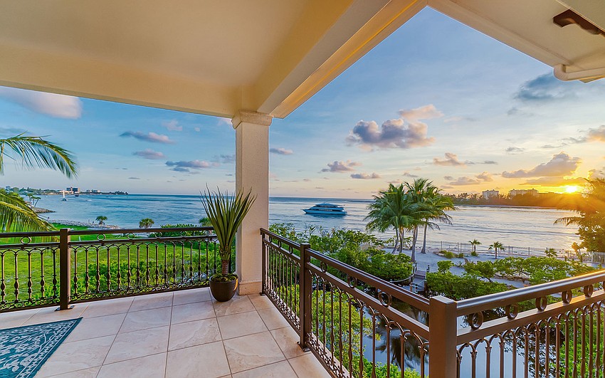 Terraces overlook the water.