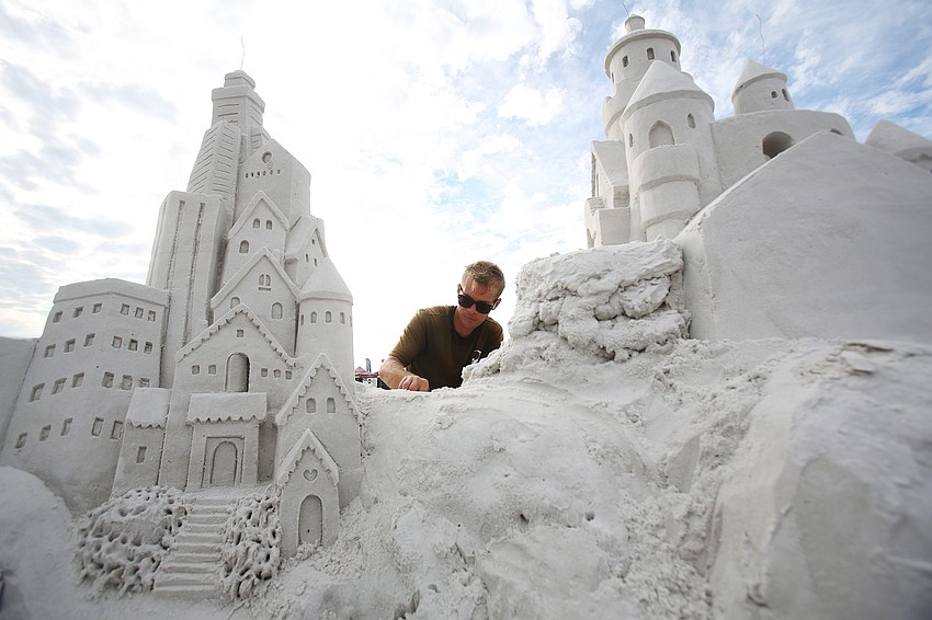 Emerson Schreiner and Lucinda Weregna work hard on their castle piece.