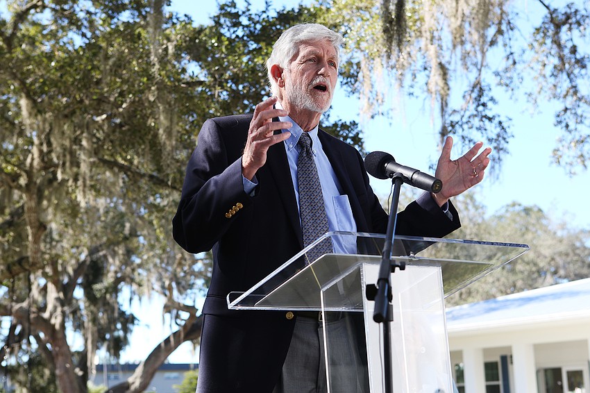 Co-founder Dennis McGillicuddy expresses his gratitude to the audience for seeing the campus complete.