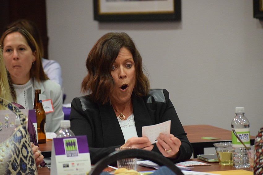 Lakewood Ranch's Amy Goeden gets excited when she has a few numbers that are called in a row on her card.