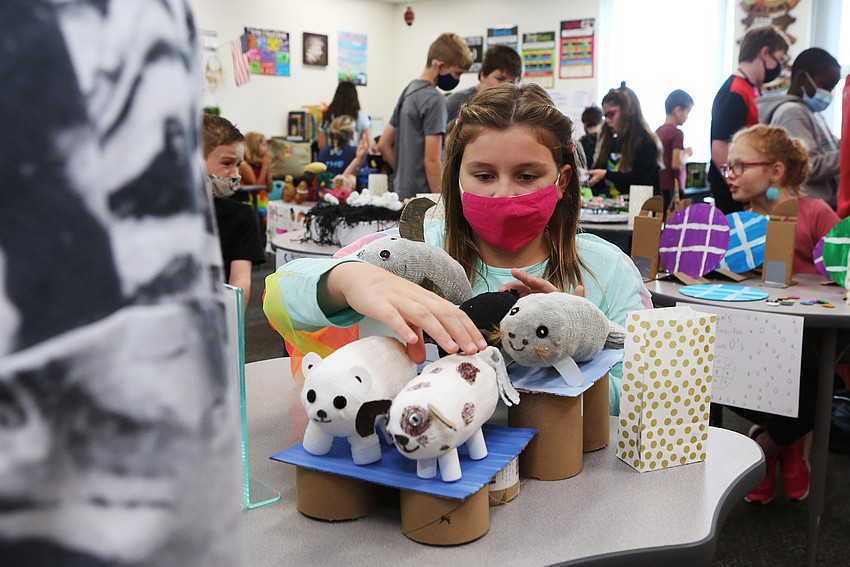 Lillian Murphy made animals from socks.