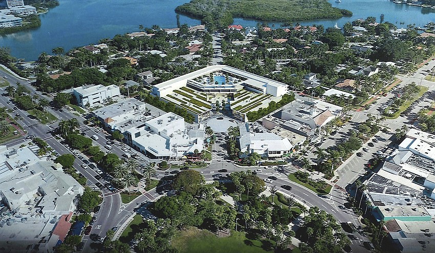 In addition to a hotel, Ocean Properties said its plans could be expanded to include a grocery store. Rendering via city of Sarasota