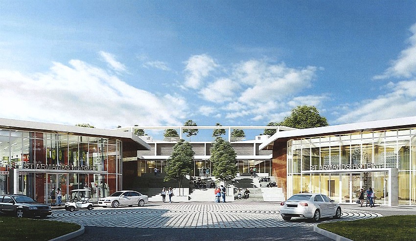 In addition to a hotel, Ocean Properties said its plans could be expanded to include a grocery store. Rendering via city of Sarasota