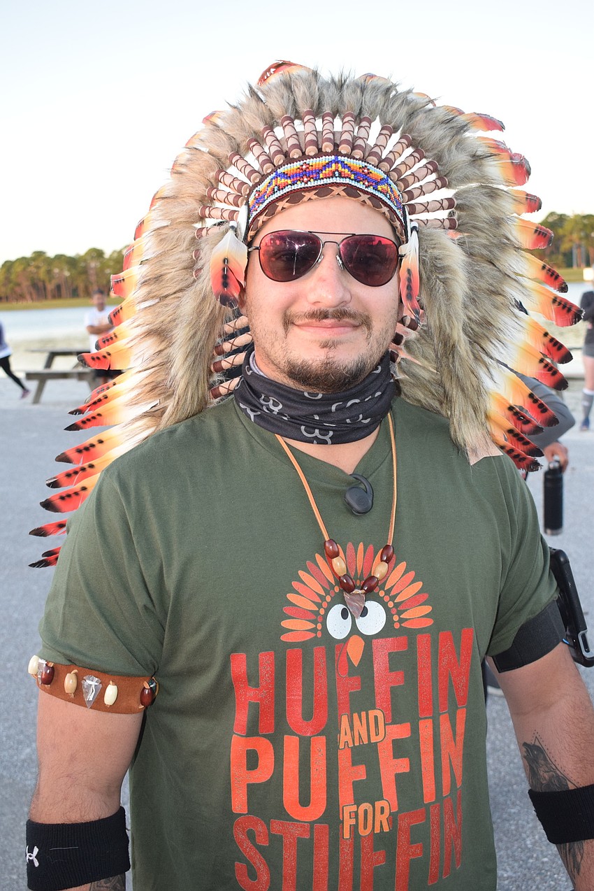 Bradenton's Brandon Sosa shows his spirit before running the Florida Turkey Trot at Nathan Benderson Park.