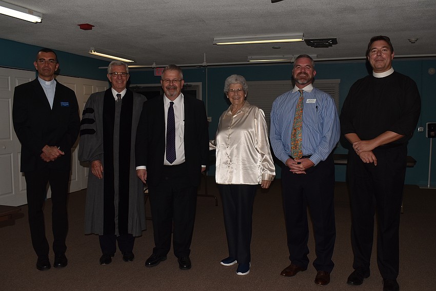 The Rev. Robert Dziedziak, the Rev. Norman Pritchard, Rabbi Stephen Sniderman, MiMi Horwitz, the Rev. Brock Patterson and the Rev. Dave Marshall