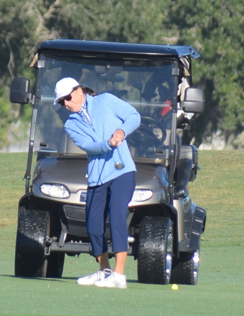 Nadine Borys sends a screamer down the 18th fairway.