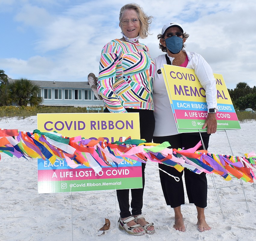 MARCH: Cathy and Judy Tobias tied ribbons for months before the March reveal.