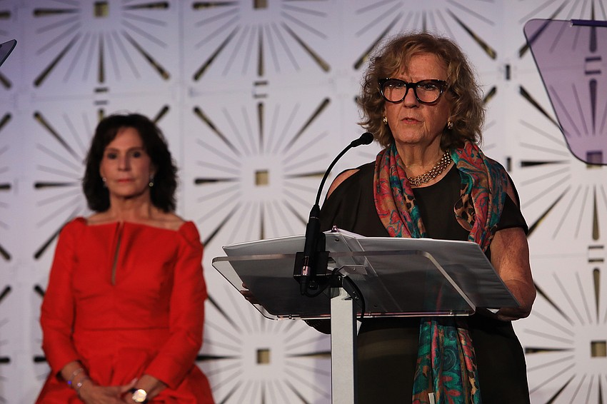 Rosemary Oberndorf speaks to the crowd.