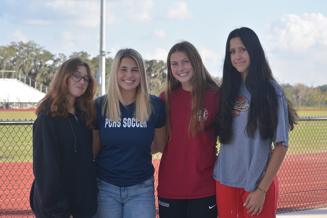 Sophomore Natalie Greenhaw, sophomore Sydney Weslowski, senior Madelyn Portwood and junior Brooke Gillaspy are Lakewood Ranch-area players contributing to the Parrish Community High girls soccer team&#39;s success.