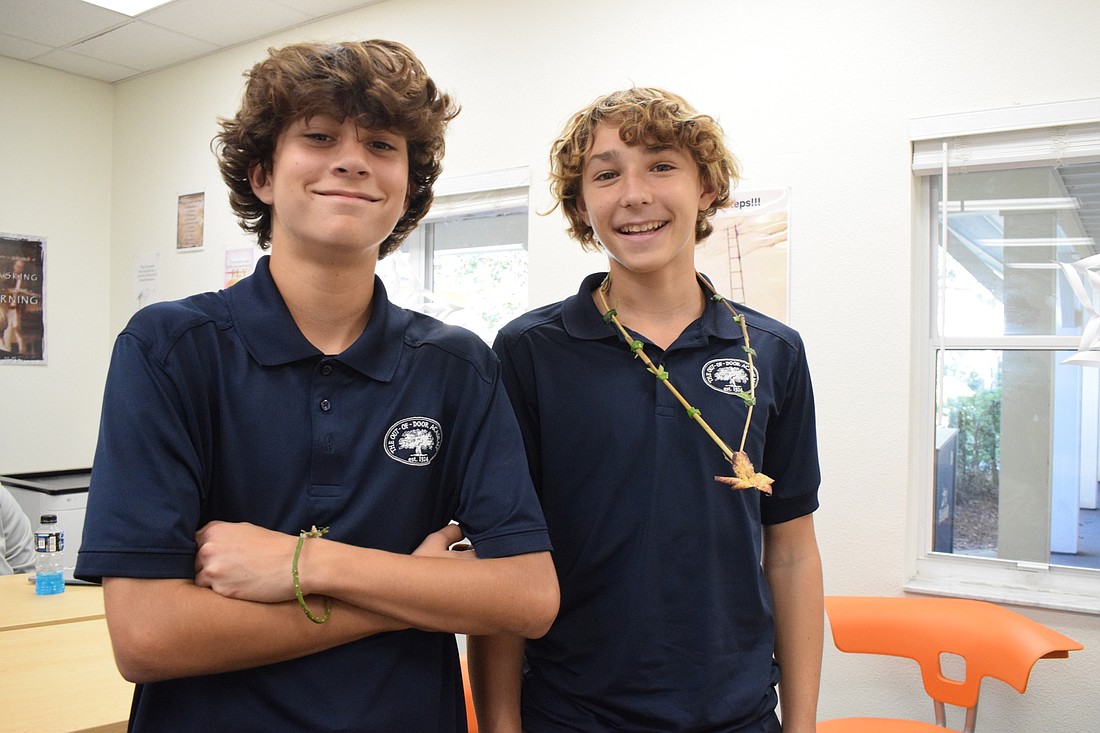 Seventh grader Alex Berndt and eighth grader Ryan Beck chose to make natural jewelry for their iInnovate Day project.
