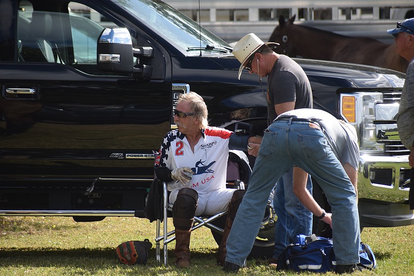 Grant Mayer of Florado/Sharp Printing was injured in a fall but after some medical attention, he walked away with minor injuries.