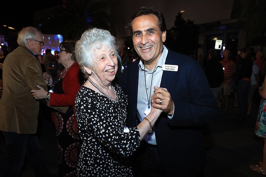 Eileen Hampshire dances with Joseph Grano.