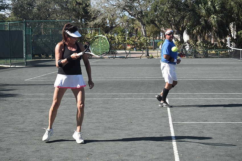 Rebecca Gibson plays a point during the Division 1 final.