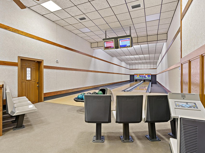 There is a bowling alley and a tennis court.