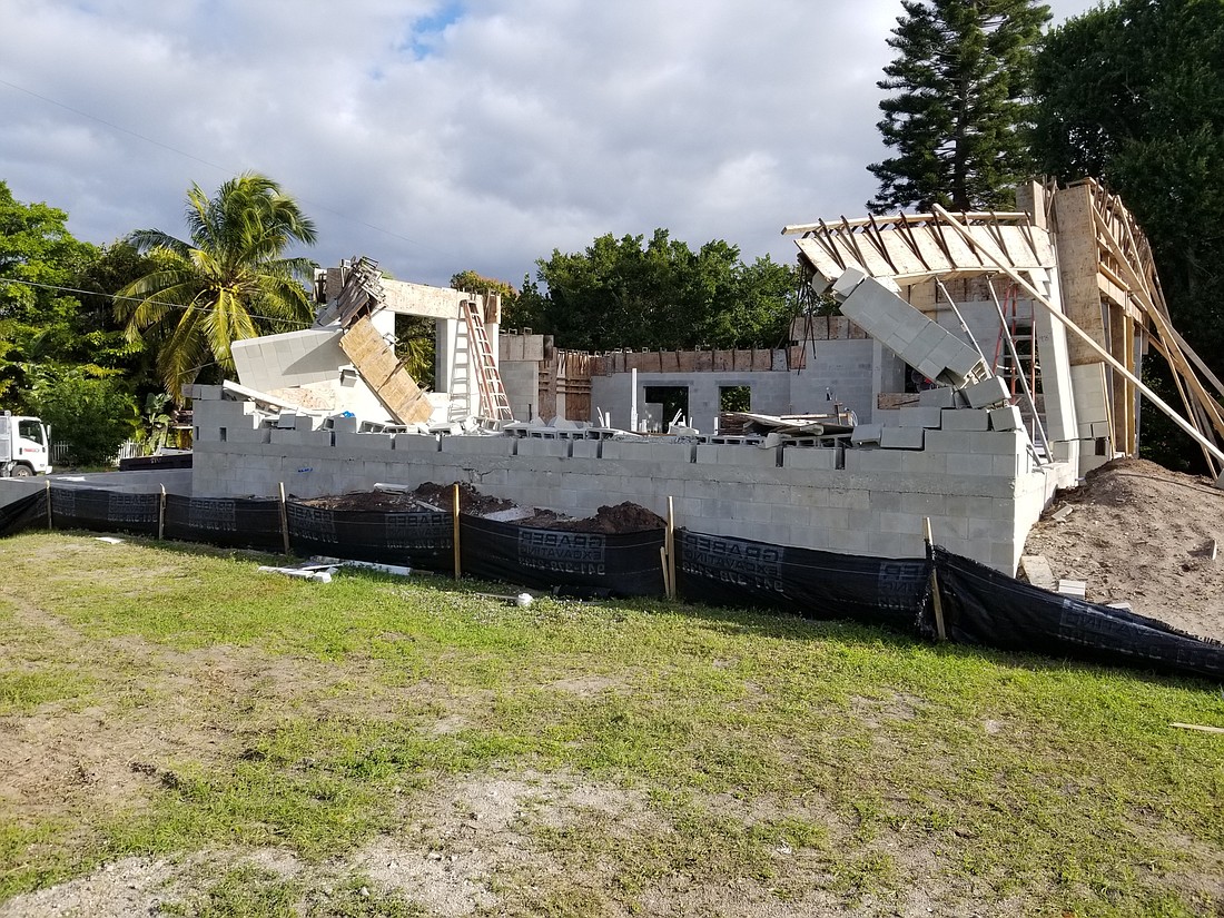 Longbeach Village resident Pete Rowan snapped this photo of damage to a new home build on Hibiscus Way. Crews had already made repairs by Monday afternoon.