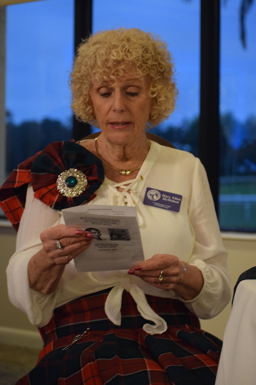 Mary Ellen McMahon with the Caledonian Club of Florida West sings along to 