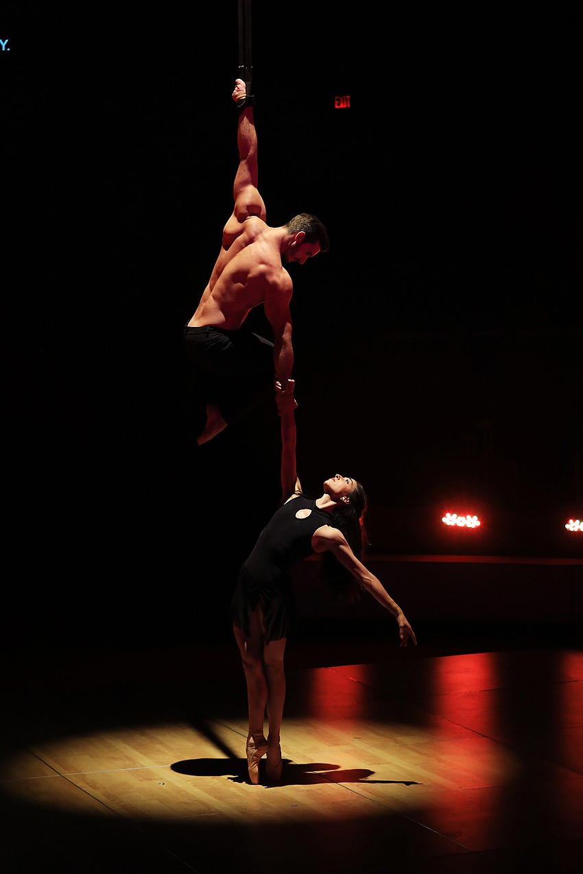 Sareen Tchekmedyian and Darren Trull spin through the arena.