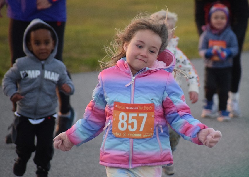 Emily Hale, 5, of Sarasota, had her own style during the Big Bill Foundation Kids Dash at Nathan Benderson Park.