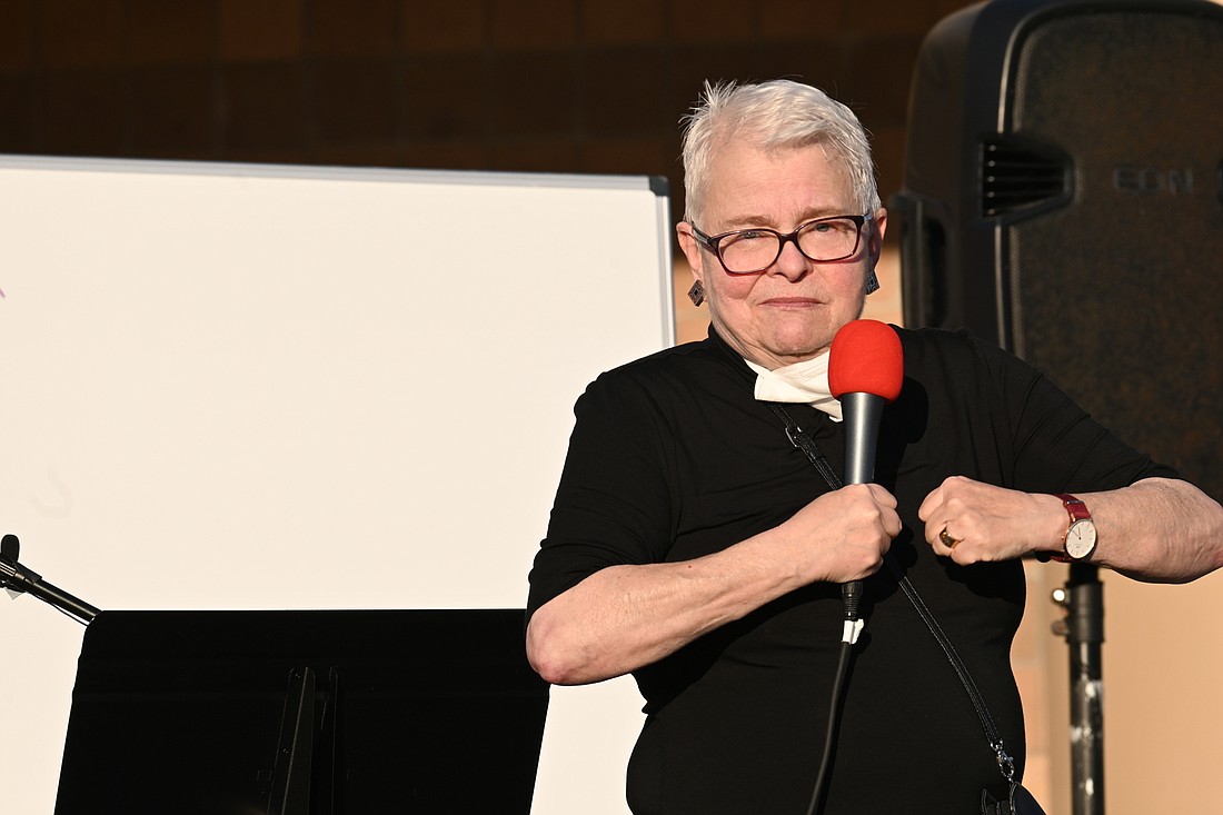 Hermitage fellow Paula Vogel shared her knowledge with a captivated audience at Booker High School on Friday. (Photo: Spencer Fordin)