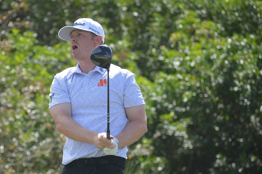 Patrick Fishburn tees off on the No. 9 hole at Lakewood National Golf Club during the first round of the 2022 LECOM Suncoast Classic. Fishburn finished three under par.