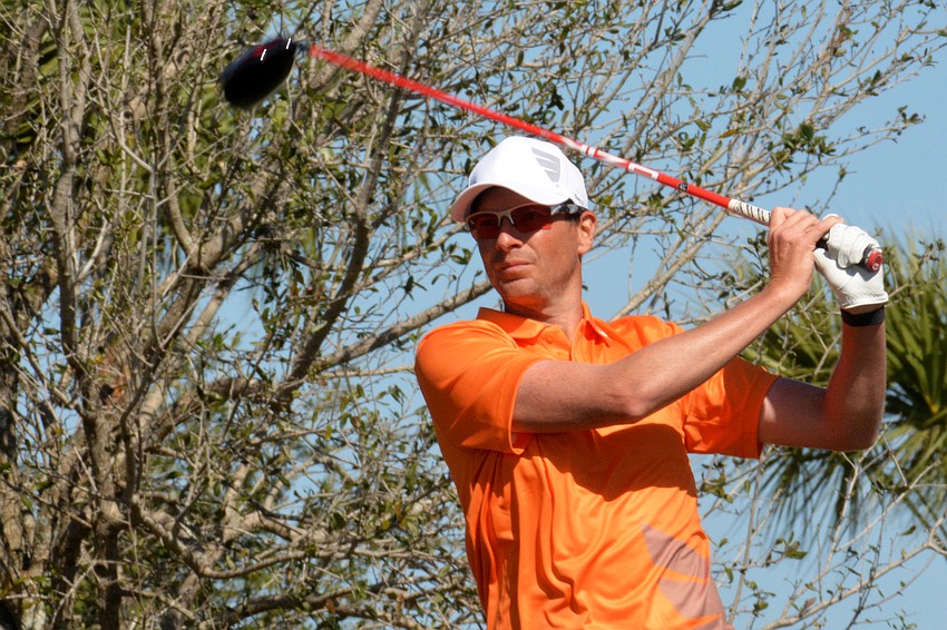 Zack Fischer tees off on the No. 1 hole during the final round of the 2022 LECOM Suncoast Classic at Lakewood National Golf Club.