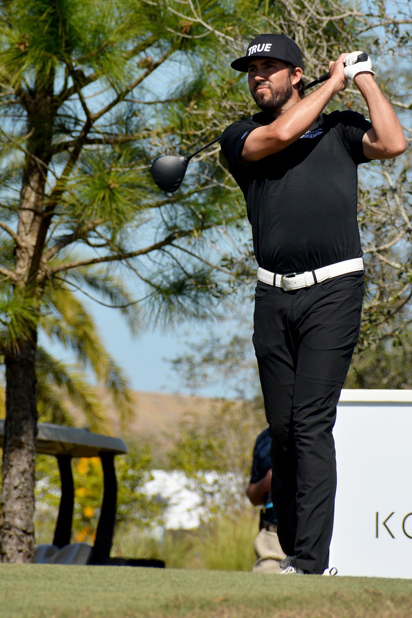 Mark Hubbard tees off on the No. 1 hole during the final round of the 2022 LECOM Suncoast Classic at Lakewood National Golf Club.