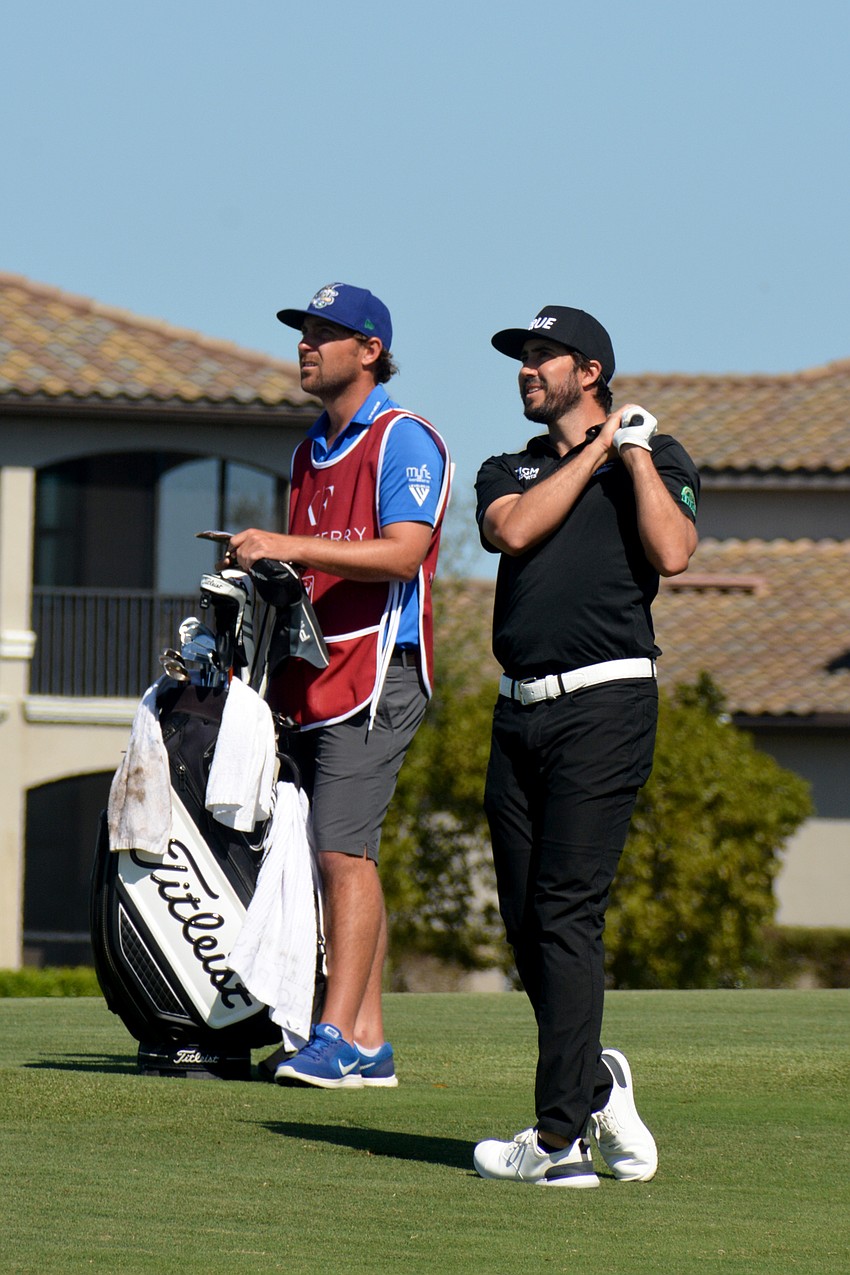 Mark Hubbard hits his second shot on the No. 1 hole during the final round of the 2022 LECOM Suncoast Classic at Lakewood National Golf Club.