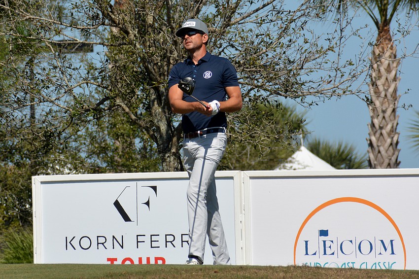 Scott Harrington tees off on the No. 1 hole during the final round of the 2022 LECOM Suncoast Classic at Lakewood National Golf Club.
