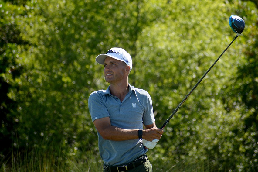 Eric Cole tees off on the No. 9 hole during the final round of the 2022 LECOM Suncoast Classic at Lakewood National Golf Club.