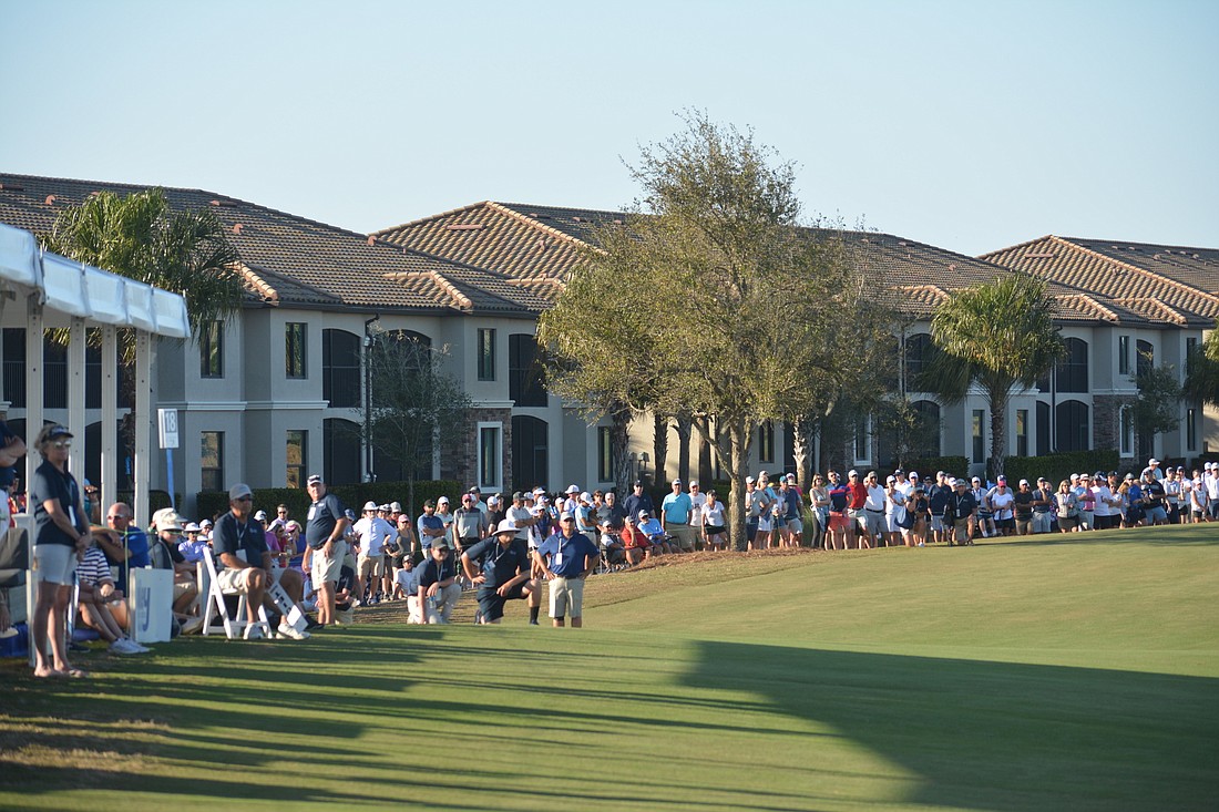 The crowd at the No. 18 hole at Lakewood National Golf Club for the final round of the 2022 LECOM Suncoast Classic.