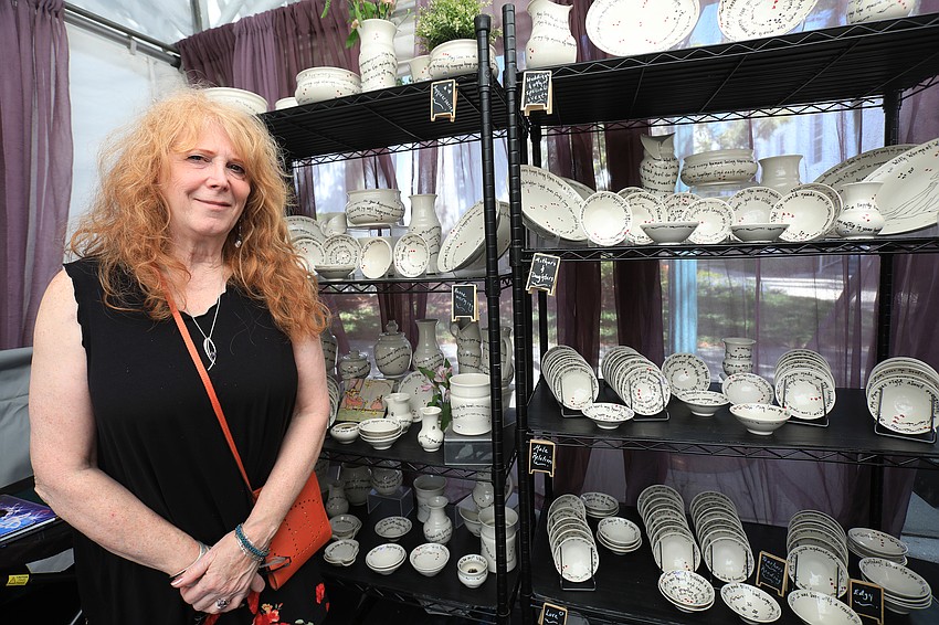 Lesley Reich brought her pottery pieces from Massachusetts.